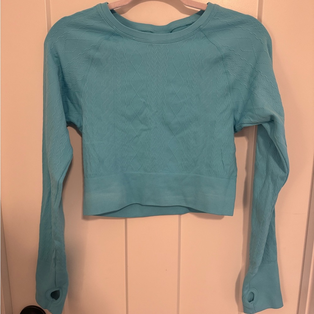 JoyLab Blue Cropped Long Sleeve Cuffed Sleeve Sweatshirt